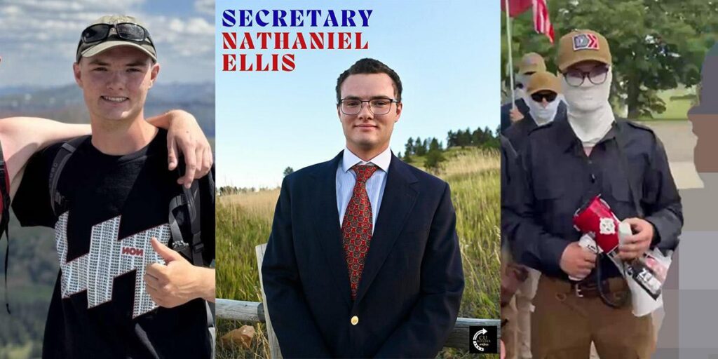 Three photos of Patriot Front member Nathan Ellis of Boulder and Durango, CO